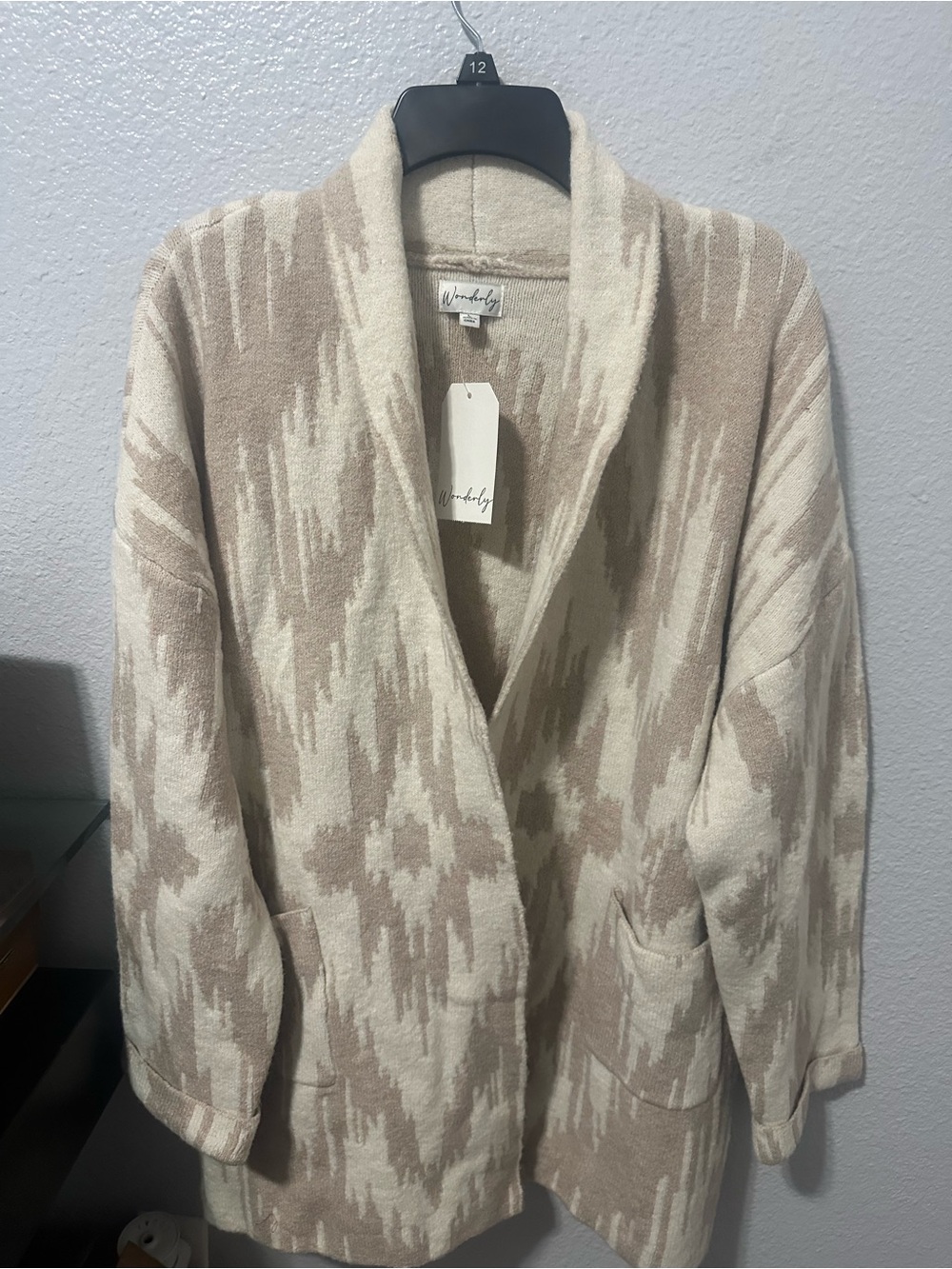 Wonderly Beige and Cream Patterned Open-Front Cardigan